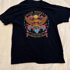 Fruit of the loom Iron wheels custom company graphic black tee shirt men’s XL